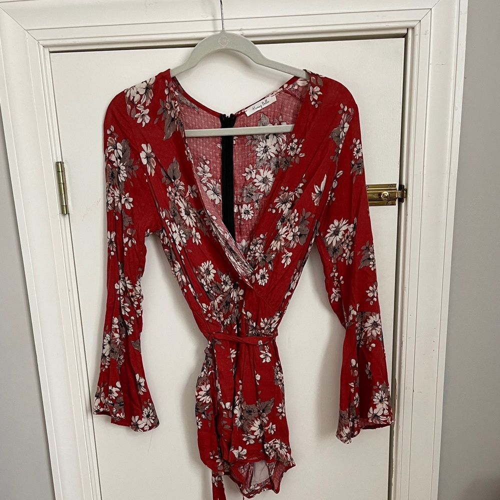 Red Floral Long Sleeve Romper